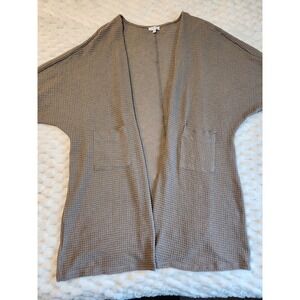 mittoshop Waffle Knit Open Front Duster Cardigan Taupe M